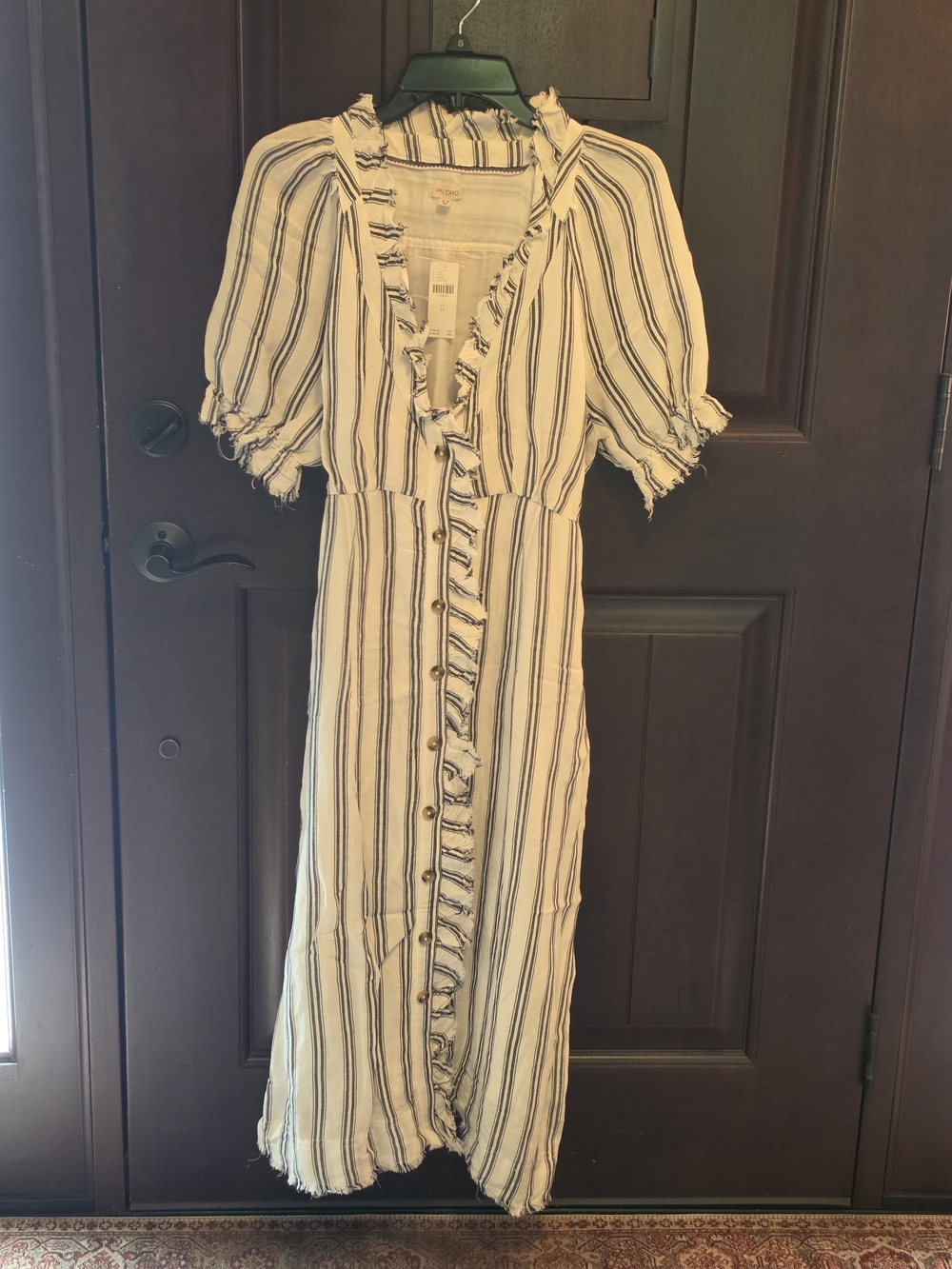 Pilcro NWT Cream and Black Striped Midi Dress with Ruffle Trim